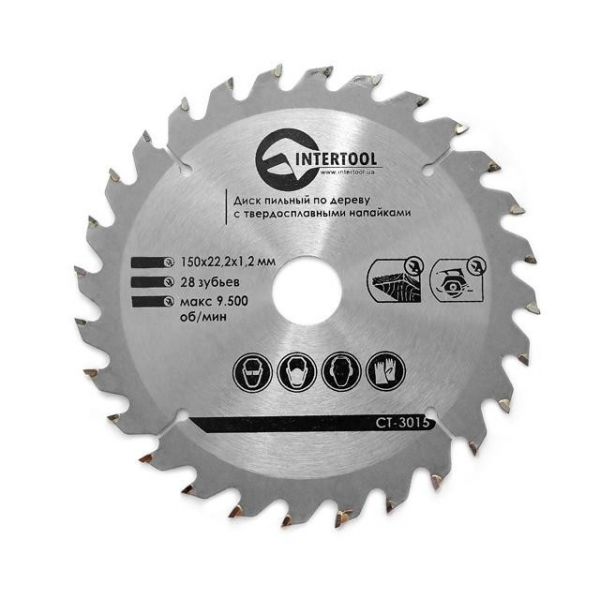 Диск пильний по дереву INTERTOOL 150х22,2х1,2 СТ- 3015