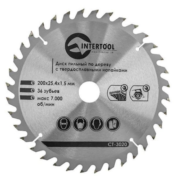 Диск пильний по дереву INTERTOOL 200х25,4х1,5 СТ- 3020