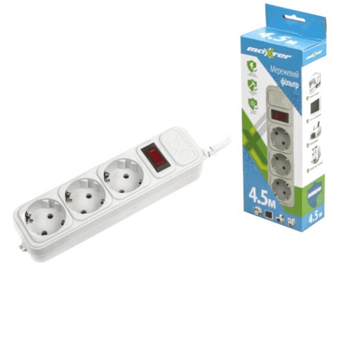 Мережевий фільтр Maxxter 3 гнізда 4,5 м