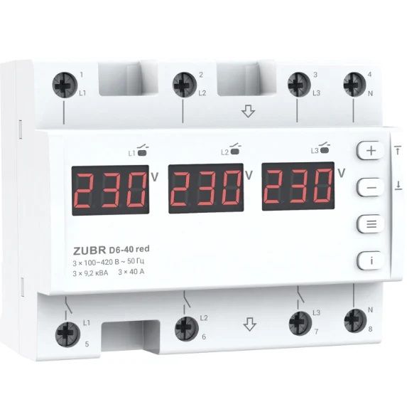 Реле напруги ZUBR 3-х фазний D6 40А